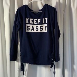 Crew neck sweatshirt with ties on side